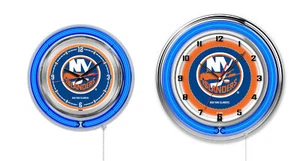 NHL - Anillo doble de neón de los isleños de Nueva York, logotipo reloj logotipo logotipo equipo de hockey - Imagen 1 de 9
