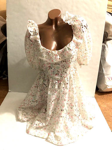 UNDERCOVER For Love & Lemons for Victoria Secret Mini Abito Magnolia Bianco Floreale S M Nuovo con etichette