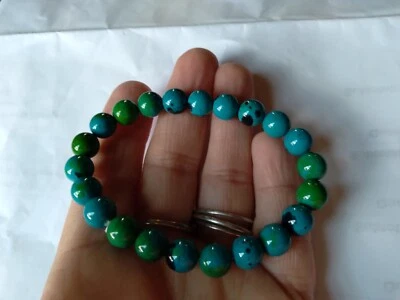 Браслет ручной работы с кристаллами малицита хризоколлы 8 мм - Изображение 1 из 4
