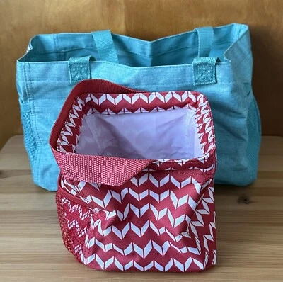 Lote de 2 bolsos utilitarios Thirty-One/Firma Collection rojo/verde azulado cuadrado/recto Foto 1 de 4