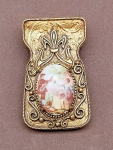 Sciarpa vintage Florenza romantica cameo oro vittoriano clip design a pergamena - Foto 1 di 7