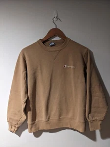 Vintage 90s Champion Essential Blank Beige Brown YOUTH Medium Sweatshirt - Picture 1 of 7
