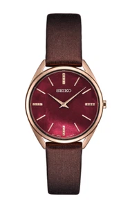 Seiko Essentials Bordeaux Mother Of Pearl Dial Leather Band Women Watch SWR082 - Picture 1 of 1