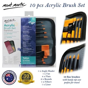 11pcs Mont Marte Signature Acrylic Taklon Brush Set in Wallet Case Art Painting - Picture 1 of 7