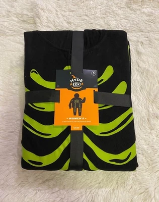 Hyde & Eek Womens Glow In The Dark Skelton One Piece Hooded Pajama Set Brand New - Image 1 of 2