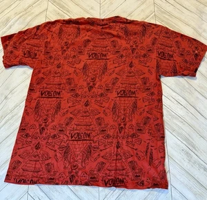 VOLCOM Vintage T-Shirt Red All-Over Doodle Print Illustration Y2K Mens XL - Picture 1 of 7