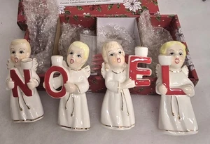 Juego de 4 Portavelas de Cerámica Noel Caroling Angels de Navidad Vtg Estilo de los años 50 - Imagen 1 de 5