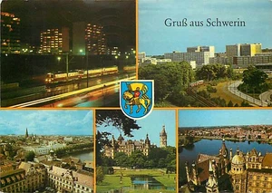 Cartolina - Saluti da Schwerin - costruzione di pannelli RDT Grosser Dreesch - castello - Foto 1 di 2