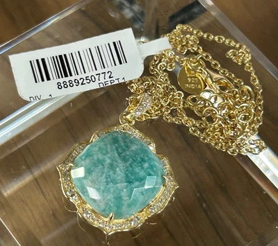 Collar Colgante Rarezas Carol Brodie Chapado en Oro Amazonita y Circón Gota Nuevo con Etiquetas Foto 1 de 4