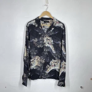 All Saints Shirt Mens XXL Black Oriental Tiger Pattern Hawaiian Summer Chokai LS - Picture 1 of 8