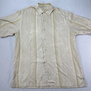 Tommy Bahama Hemd Herren Medium Seide gestreift Knopfleiste Blumen Camp Freizeit - Bild 1 von 11