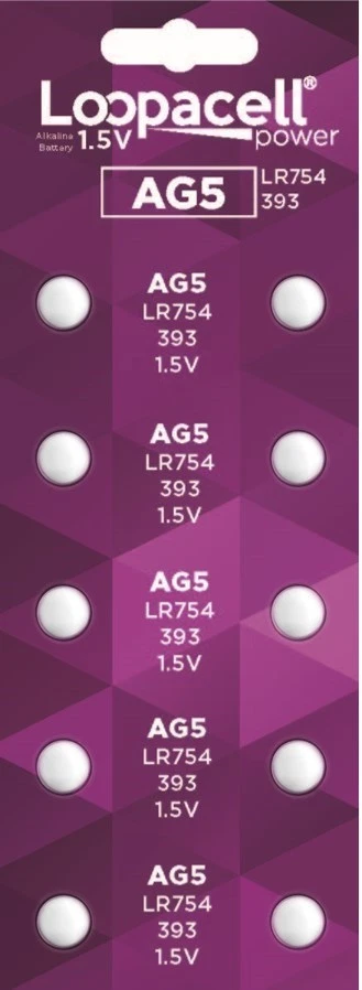 10 pilas alcalinas de reloj de celda LOOPACELL AG5 LR754 393 SR48 1,5 voltios Foto 1 de 1
