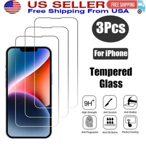 3 PACK For iPhone 16 15 14 13 12 11 Pro Max XR 8 Tempered GLASS Screen Protector - Photo 1 sur 12