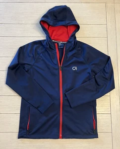 EUC Gap Fit Boys Medium Athletic Track Jacket Hooded Navy with Red Contrast Trim - Picture 1 of 3