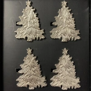 NEU TAHARI SERVIETTENRINGE Versiegelte Schachtel mit 4 Silber Metall WEIHNACHTSBÄUME - Bild 1 von 8
