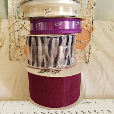 Lot of New Sheer Ribbon 4 Spools Varying Widths Some Wire Edged - Image 1 of 4