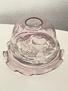 Joli Ancien Globe De Lampe Abat-jour Suspension Verre Transparent Rosé Vintage - Picture 1 of 13