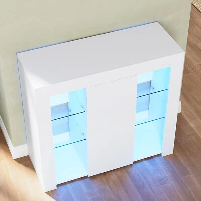 Sideboard Kommode Highboard mit LED Anrichte Modern Schrank Weiß Hochglanz 90cm - Bild 1 von 4