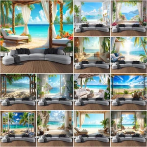 3D Tropical Beach Horizon Wall Hanging Tapestry Bedspread Bedroom Backdrop Large - Picture 1 of 19