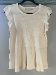 LOFT Striped Ruffle Sleeve Peplum Sweater Cream M - Picture 1 of 3
