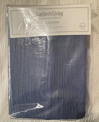 New Southern Living Waffle Tablecloth Cotton Linen 70 x 108 Blue - Image 1 of 4