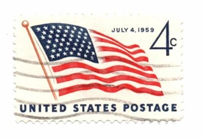 1959 Scott 1132 49 Star Flag one used and cancelled 4 cent stamp off paper (a2) - Picture 1 of 2