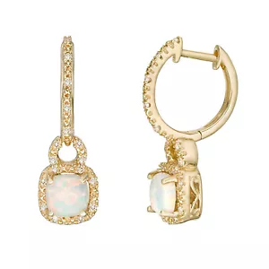Lavari - Women's Yellow Gold Created Opal Hoop with Diamonds - Picture 1 of 4