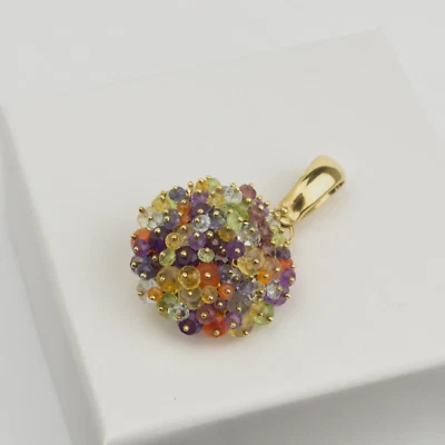 CIONDOLO  ARGENTO  DORATO RONDELLE NATURALI FACCETTATE + LACCIO       AGDV 0194 - Immagine 1 di 3