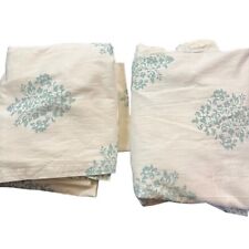 Tahari Home Set of Two Curtain Rod Pocket Panels Drapes Ivory Teal Blue Cotton