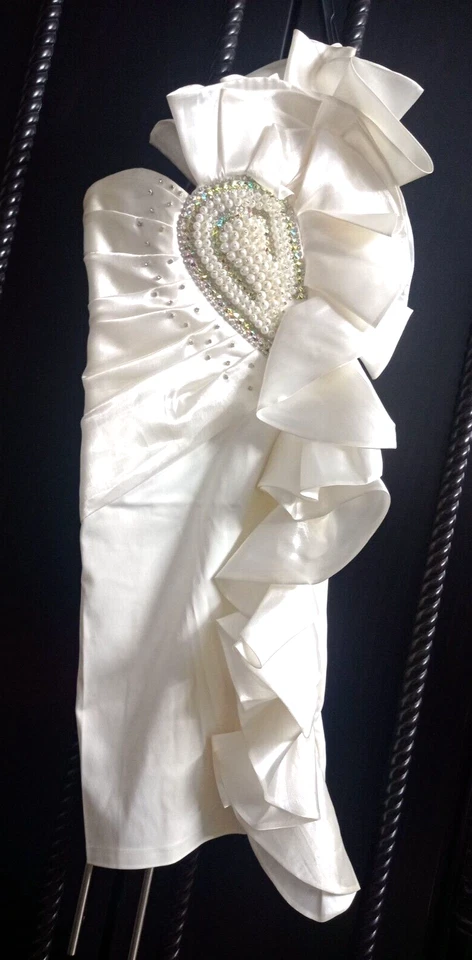 Vestido de novia corto marfil para mujer cristal satinado cuentas perlas un hombro S 14 Foto 1 de 4