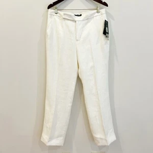 NEW LRL Ralph Lauren Womens Linen Camaron Pants 12 White Lined Classic Old Money - Picture 1 of 13