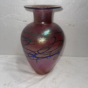 Beautiful Robert Held Canada pink/ blue art glass vase 10 1/4" - Picture 1 of 7