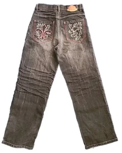 Attitude Gold Boys Black Denim Jeans With Embroidery, Size 12 - Picture 1 of 12