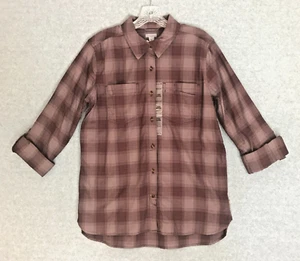 NEW! Carhartt Womens Roll-Tab Long Sleeve Shirt Medium 8/10 Brown Plaid Button - Picture 1 of 10