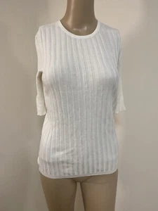 S Mulberry Silk Crew - Neck Ribbed Ivory Womens T Shirt RRP: £110 - Picture 1 of 6