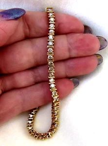 5 Ct Round Cut Lab Created Diamond 14K Yellow Gold Over Women's Tennis Bracelet - Picture 1 of 1