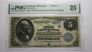 $5 1882 Crookston Minnesota MN National Currency Bank Note Bill #2567 VF25 PMG - Picture 1 of 4