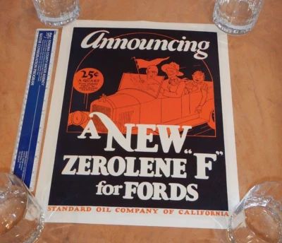 ZEROLENE OIL REPRODUCTION ADVERTISING POSTER, 12" X 15", STANDARD OIL - Image 1 of 2