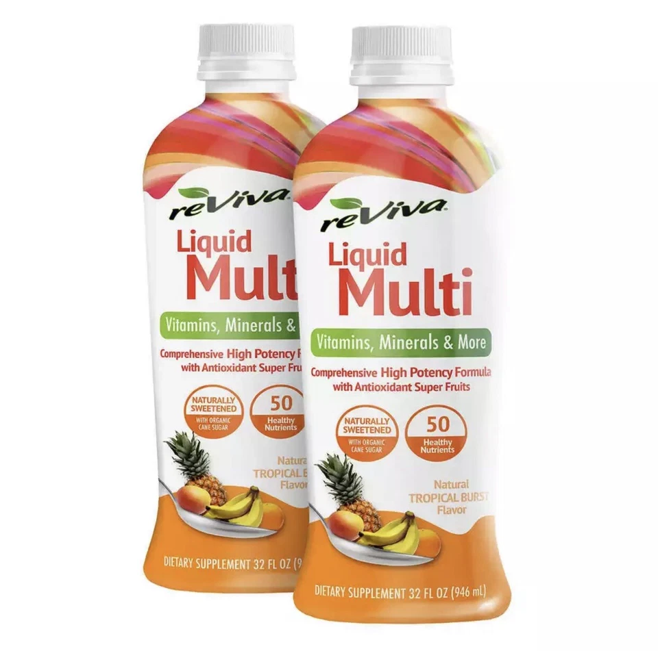 :.reViva Multivitamínico Líquido, Tropical 🌴 Sabor Burst, 64 Onças.: - Imagem 1 de 4