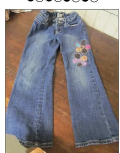 GAP Kids HIPPIE/FLOWER POWER Embroidered Embellished Jeans 6 Bootcut Flair - Picture 1 of 3