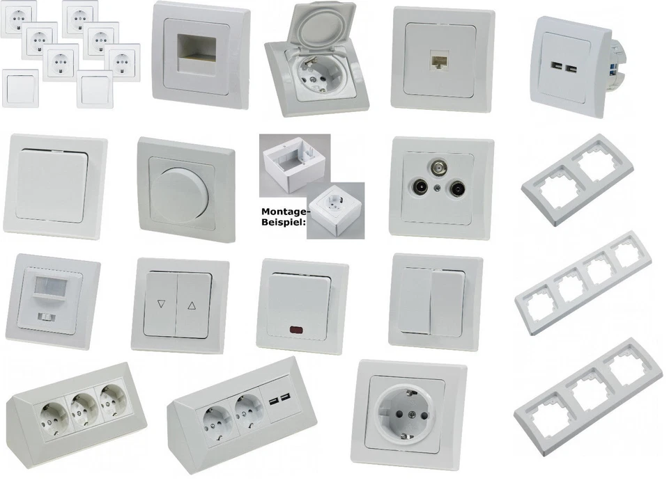 CHILITEC DELPHI weiß: Steckdose USB RJ45 Taster Schalter Dimmer Antenne SAT LED Jalousie