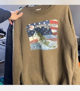 Vintage 90s Bass Pro Shops Sweatshirt Crewneck Sz Medium Fishing Hunt Brown Flaw - Picture 1 of 6