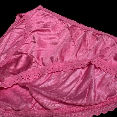 Vintage Women’s Vanity Fair Brief - Sheer Silky Pink Nylon With Lace Trim - 6 - Image 1 of 4
