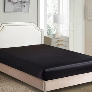 Silky Satin Fitted Sheet - Bottom Sheet - Deep Pocket - Breathability Shrinka... - Picture 1 of 5