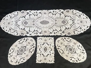 VTG 4 Piece Beige Italian Cut Work & Point Venice Embroidery Table Runner & Mats - Picture 1 of 14