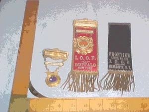 LOT Odd Fellows I.O.O.F of BUFFALO N.Y. Ribbons and Badges + I.O.O.F Pendant - Picture 1 of 3
