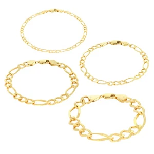 14K Yellow Gold Solid 2.75mm- 9.5mm Figaro Link Chain Bracelet Mens Womens 7"-9" - Picture 1 of 72