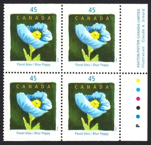 BLUE POPPY Flower = Canada 1997 #1638 MNH BLOCK of 4 from BOOKLET PANE - Imagen 1 de 1