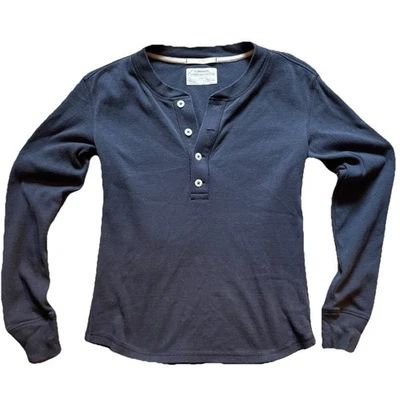 REI Cooperativo Mujer Grande Algodón Cáñamo Manga Larga Acanalado Henley Azul Marino Foto 1 de 4