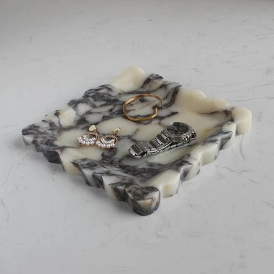 Natural Luxury Marble Tray with Scalloped Edge, Handmade Square Decorative Tr... - Image 1 of 4